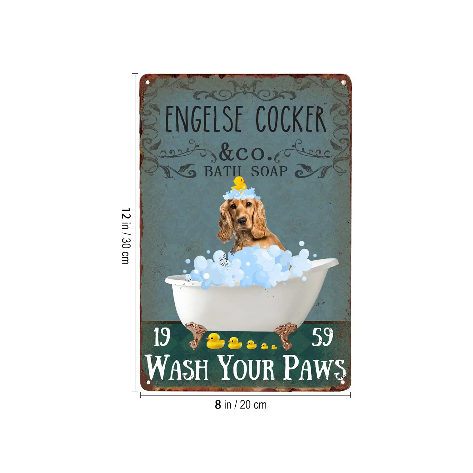 Bathroom Metal Tin Sign Cocker Spaniel Wash Your Paws Wall Decor Metal Plaques for Home Bars,Restaurants,Cafes Pubs 8x12in