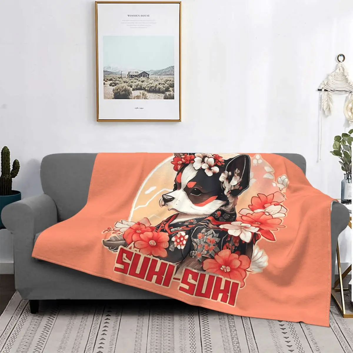 Suki Suki The Geisha Dog Blanket Japanese Art Performers Fleece Velvet Super Warm Throw Blankets For bed Plush Thin Quilt