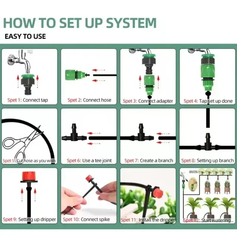 60M Drip Irrigation System Plant Watering Set Watering Kits Adjustable Drippers For Irrigation Micro Garden Watering System