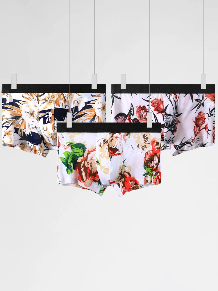 Men's Ice Silk Boxer Briefs, Modal Crotch Underpants, Summer Thin Breathable Personalized Mens Underwear Shorts