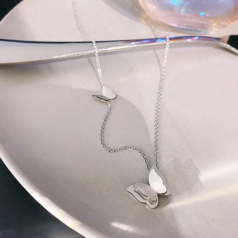 316L Stainless Steel New Fashion Jewelry Double-layer Butterfly Choker Necklaces Pendants For Women