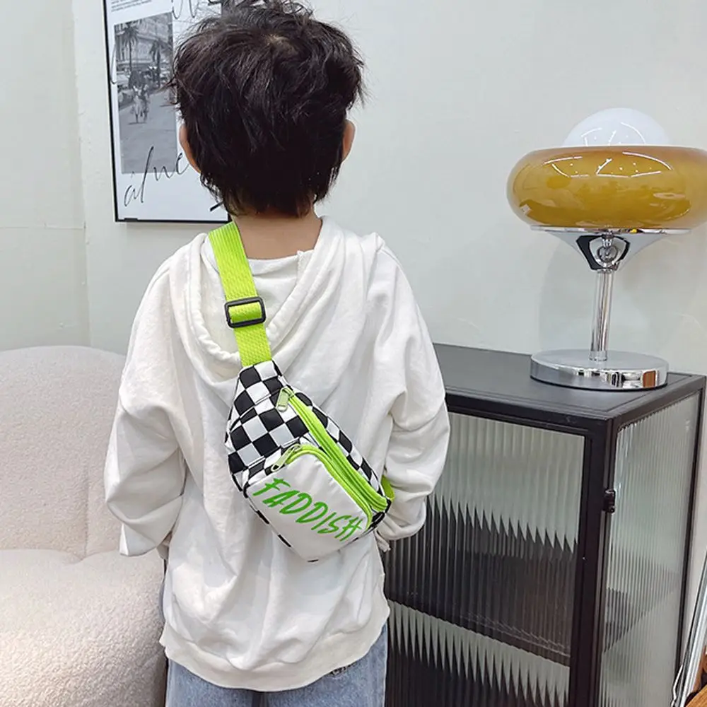 Vintage Creative Fashion Checker Lingge Small Letter Children's Bag Waist Bag Messenger Bag