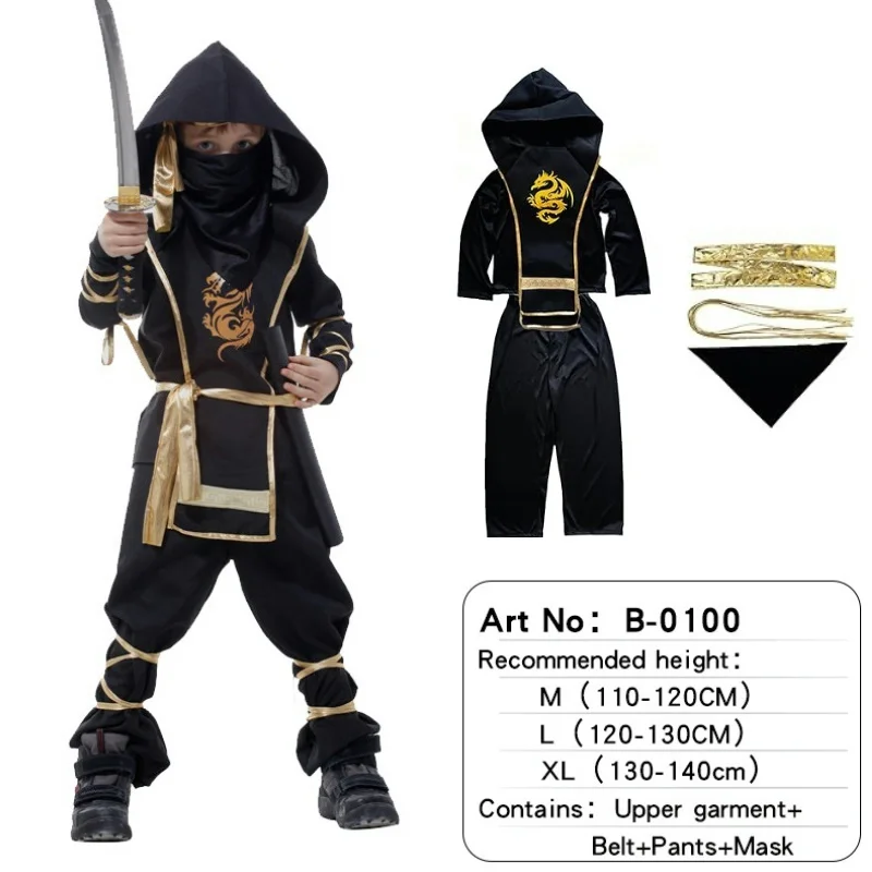 Boys Ninja Deluxe Costume for Kids with Weapon Accessories Kids Kung Fu Outfit Halloween Ideas Gifts