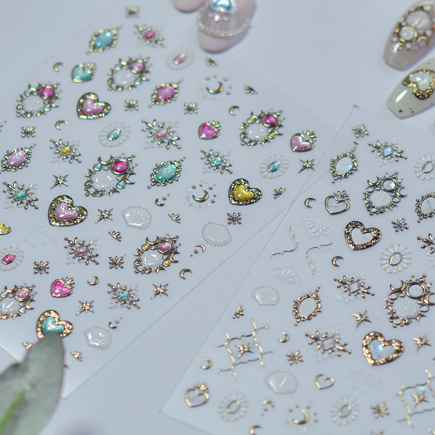 1PCS 5D Embossed Star and Moon Gem Nail Stickers Multiple Colors Heart  Nail Accessories French Gentle Style Premium Nail Parts