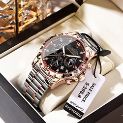 POEDAGAR Fashion Men's Quartz Wristwatch Stainless Steel Date Chronograph Man Watch Waterproof Luminous Military Watches For Men