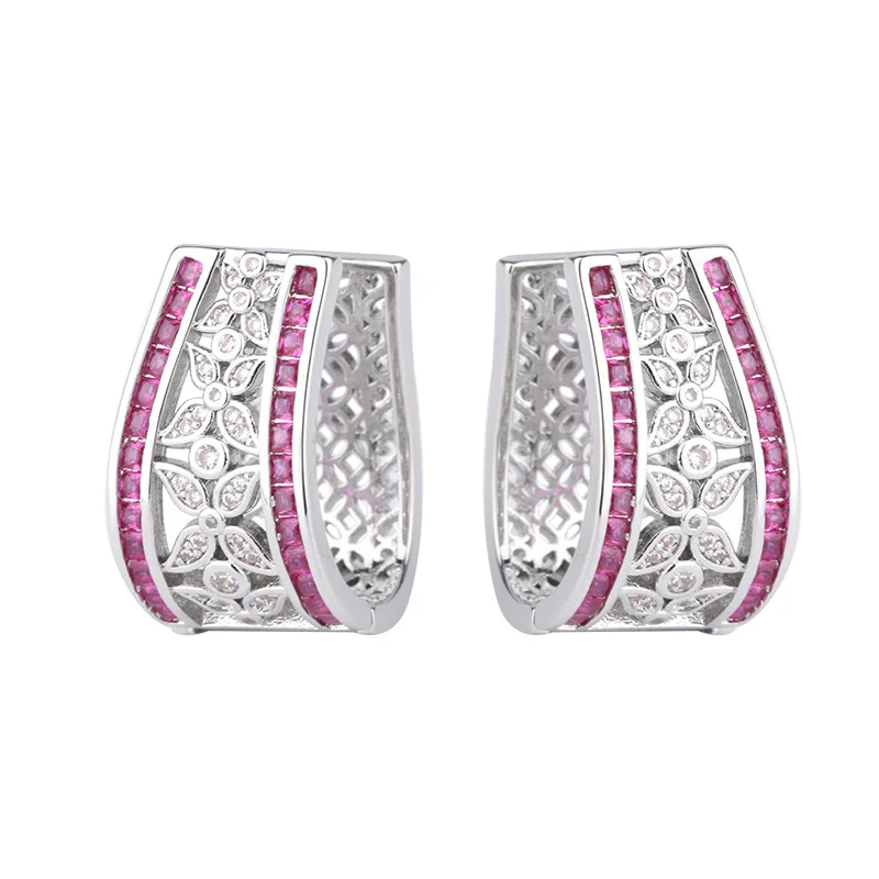 Jewelry Gold Plated Hot Selling Gemstone Colorful Gemstone Style Inlaid Diamond Hollow Earrings Ear Clips for Women Wholesale