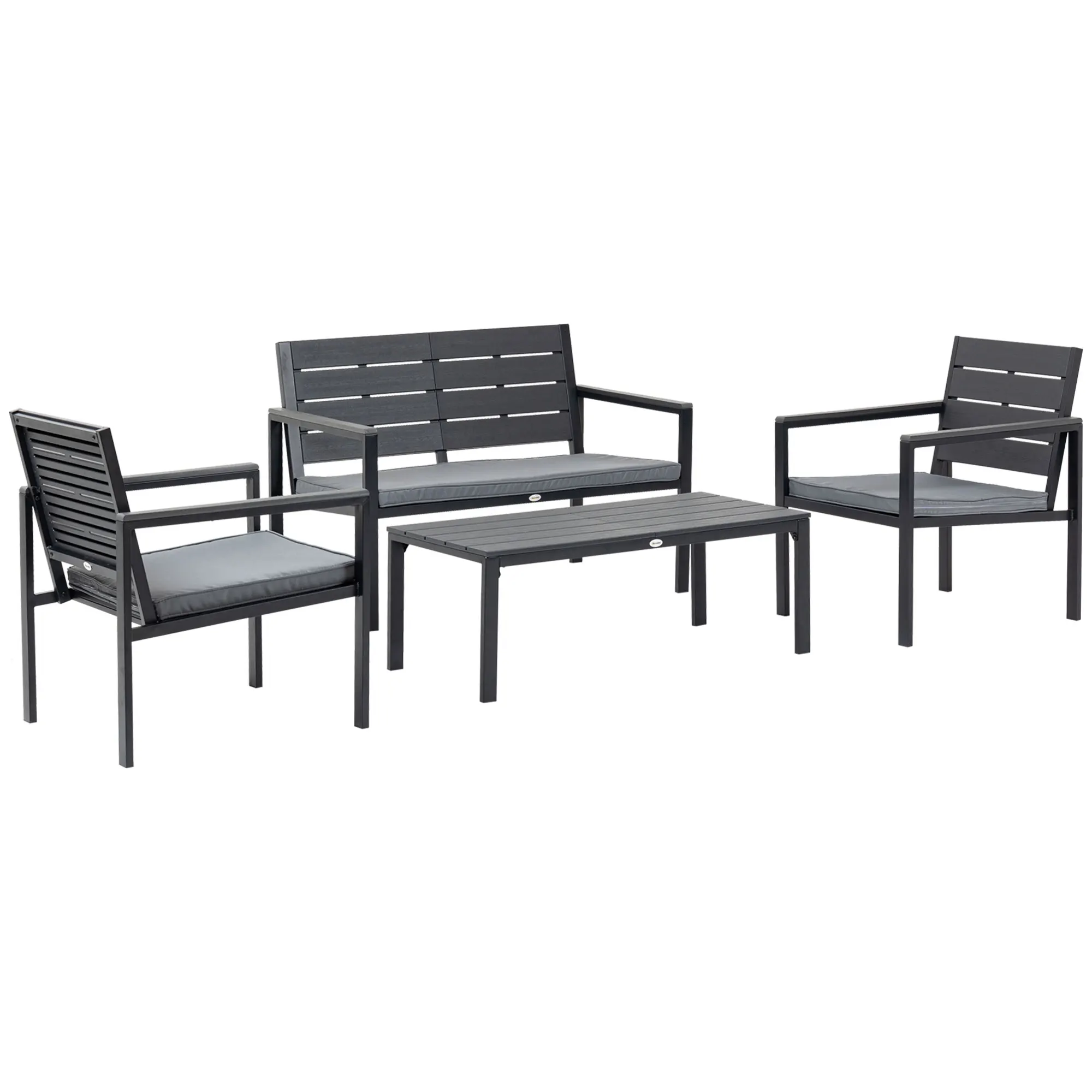 Outsunny garden furniture set 4 pieces coffee table with removable cushions and steel frame 113x65x78 cm