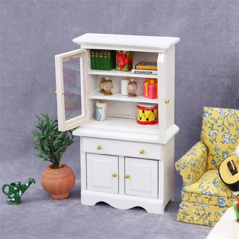 1:12 Miniature White Kitchen Cabinet Cupboards With Working Drawer Dollhouse Furniture Accessories