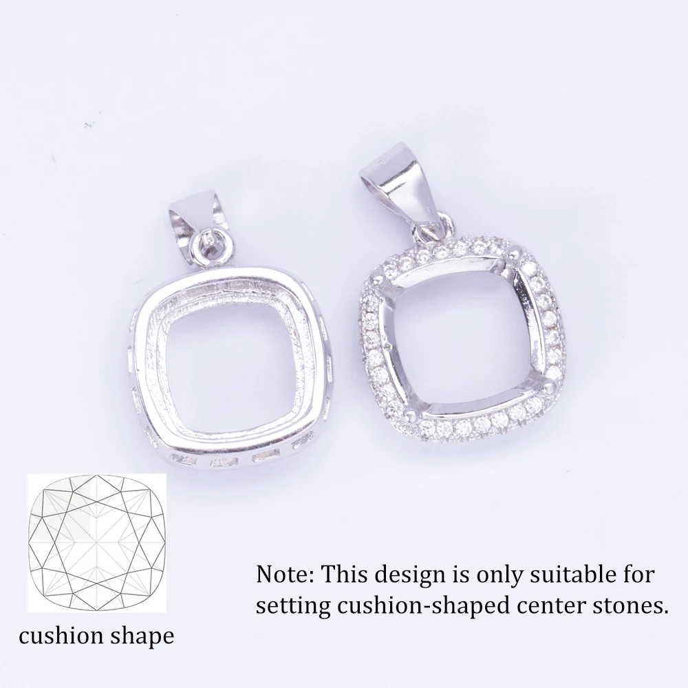 1pc 10*10mm Cushion-shaped Pendant Bail S925 Sterling Silver Pendant Base Frame for Women's Minimalist DIY Jewelry Making
