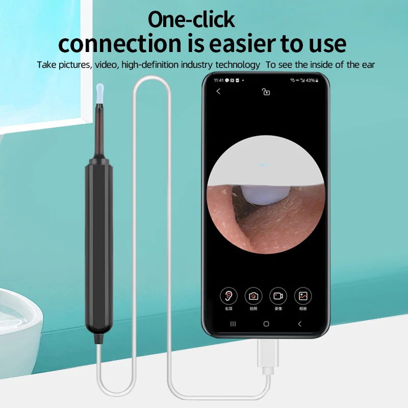 Smart Visual Ear Cleaner HD Ear Sticks Otoscope USB C Charging Endoscope Wax Removal Tool MIni Camera For Android PC