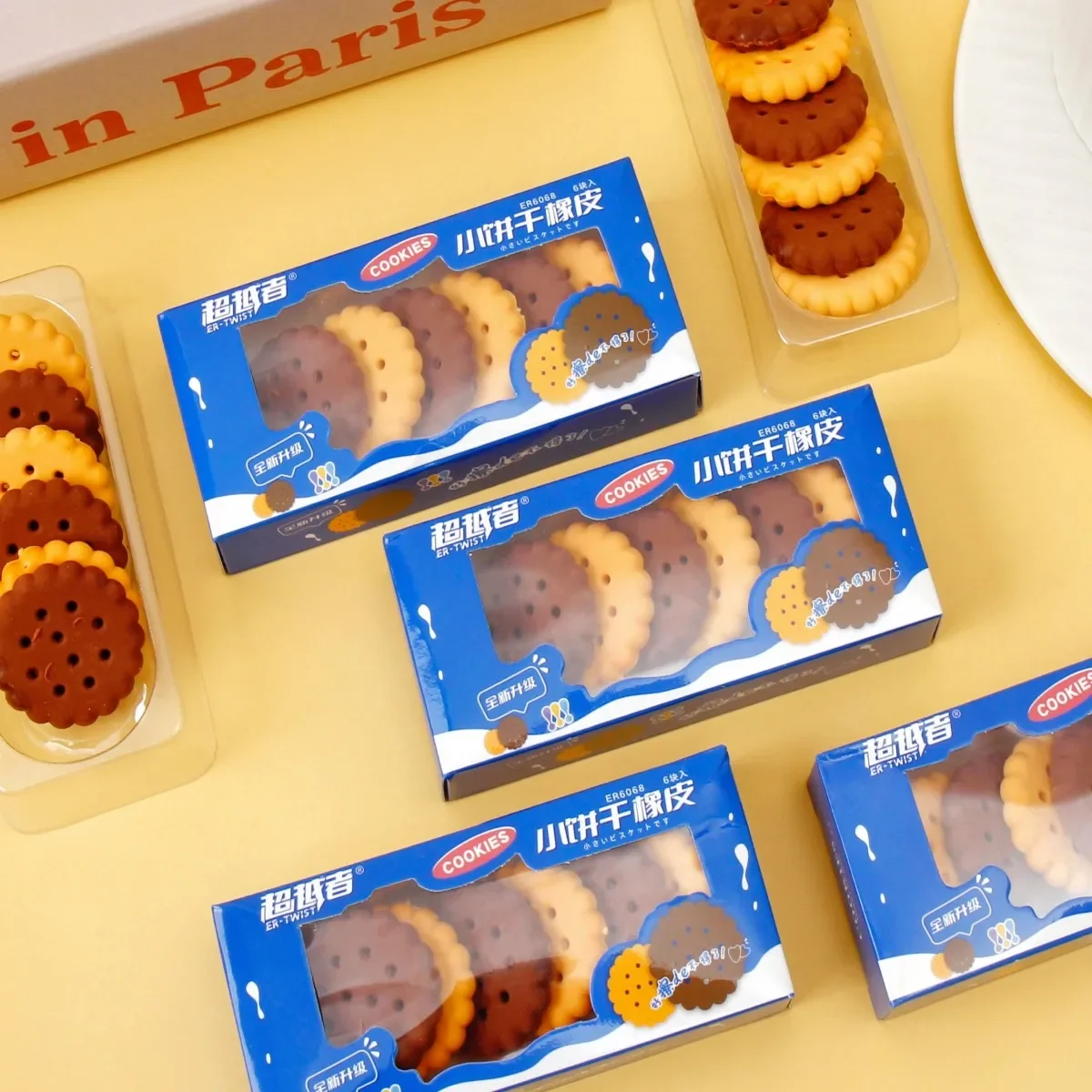 علبتان من قرطاسية ممحاة البسكويت، مستلزمات مدرسية مطاطية مبتكرة كاواي اللطيفة، ممحاة كعكة جديدة ولطيفة #1