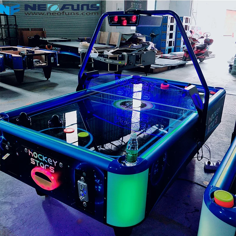 Mejor venta, mesa de Hockey de aire clásica, mango pulsador, máquina deportiva interactiva PUKS Power para juegos comerciales en casa que funcionan con monedas