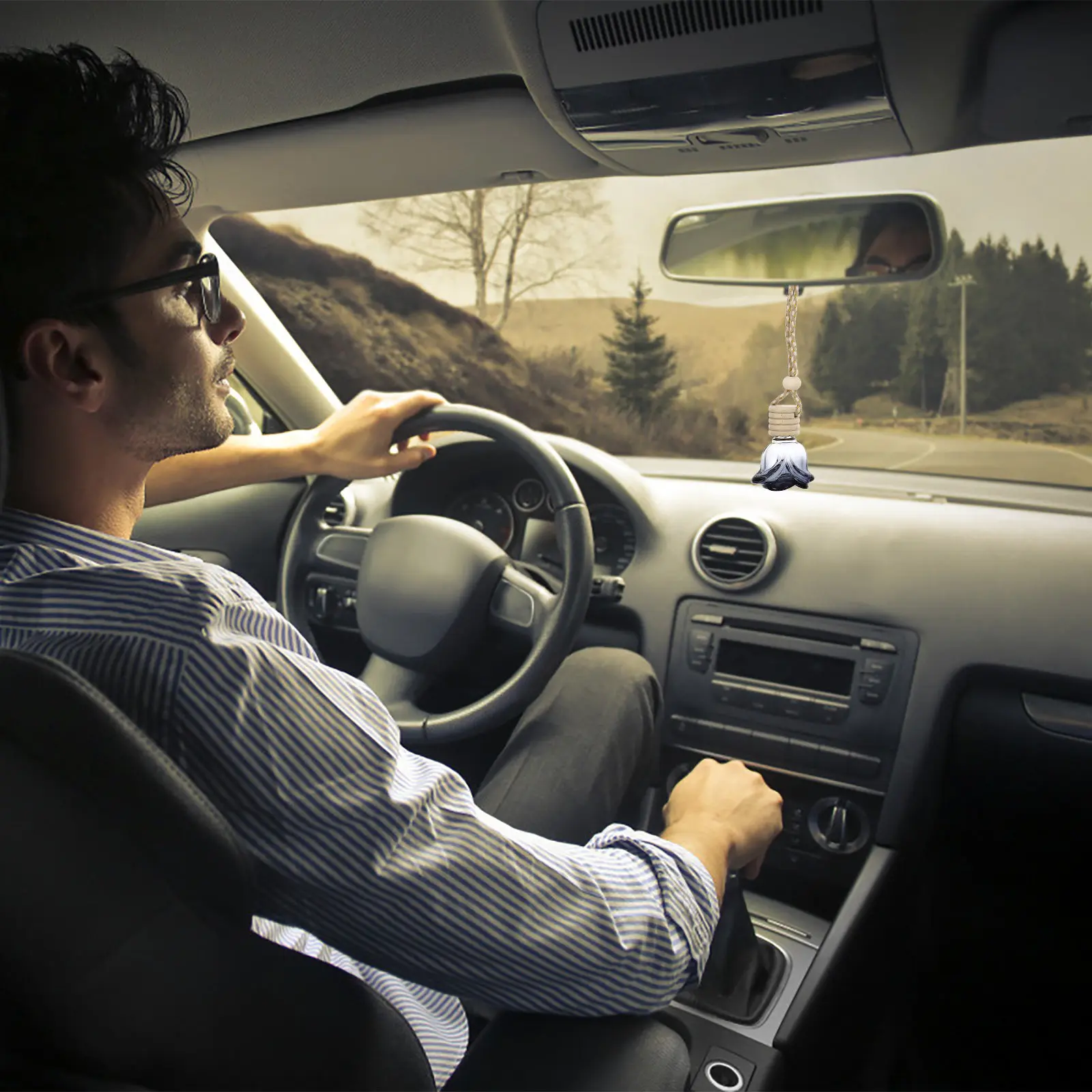 

Набор из 4 подвесных автомобильных ароматизаторов: многоразовые стеклянные флаконы для декора, очиститель воздуха, диффузор ароматов для салона