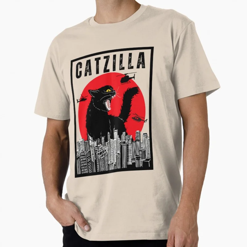 

1223 Catzilla Cat Monster Kitty забавная подарочная футболка для мужчин, одежда из 100% хлопка с принтом y2k, все размеры, топы, S-6XL, футболка с героями мультфильмов