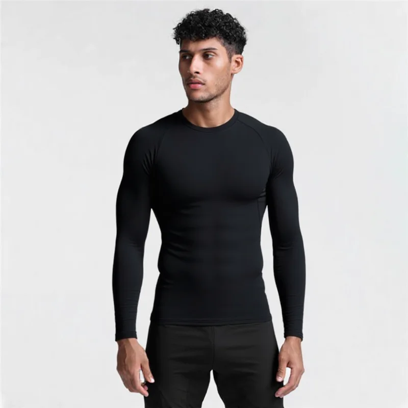 Langärmliges Sport-T-Shirt für Herren mit hoher Elastizität und schnell trocknend, einfarbig, lange Ärmel für Herbst und Winter