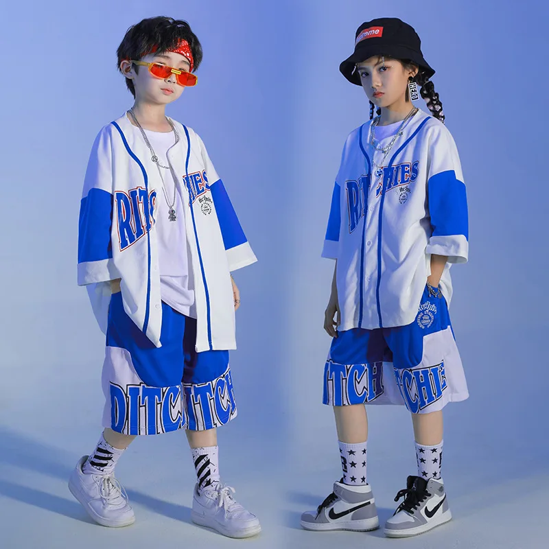 Kids Fashion Ballroom Hip Hop Costumes Jazz Street Dance Wear Dancewear for Girls Boys Dancing Clothes Loose T Shirt Shorts