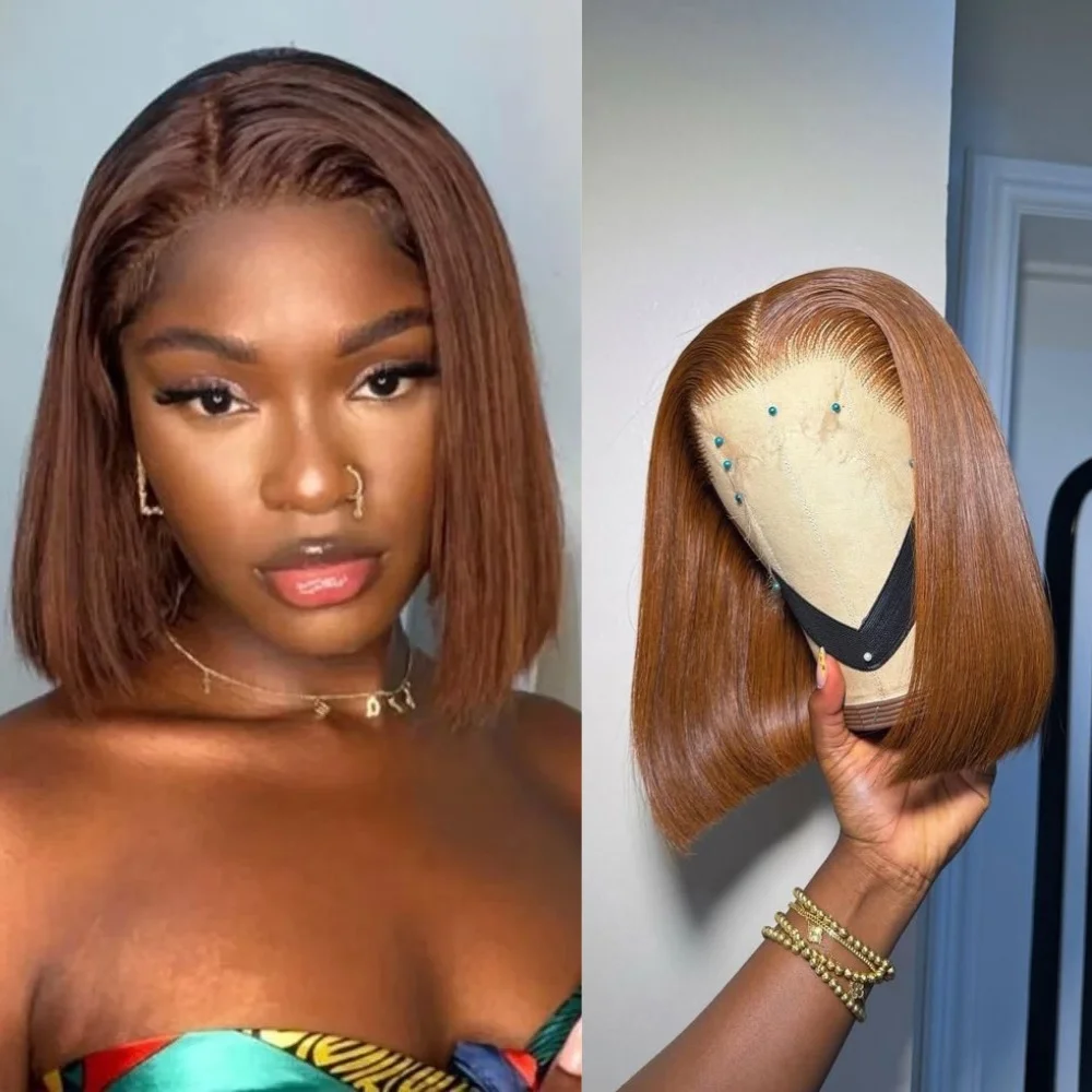 

Chocolate Brown Bob Wigs for Women 180 Density Short Straight Wigs Synthetic Wigs Heat Resistant Fiber Hair Wigs for Party Wear