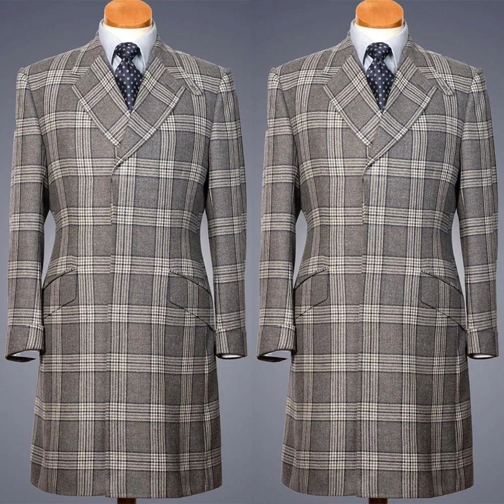 Fashion Plaid Tailor-Made Men Coat Overcoat Jacket High Quality Single Breasted Blazer Tailored With Belt Business Formal