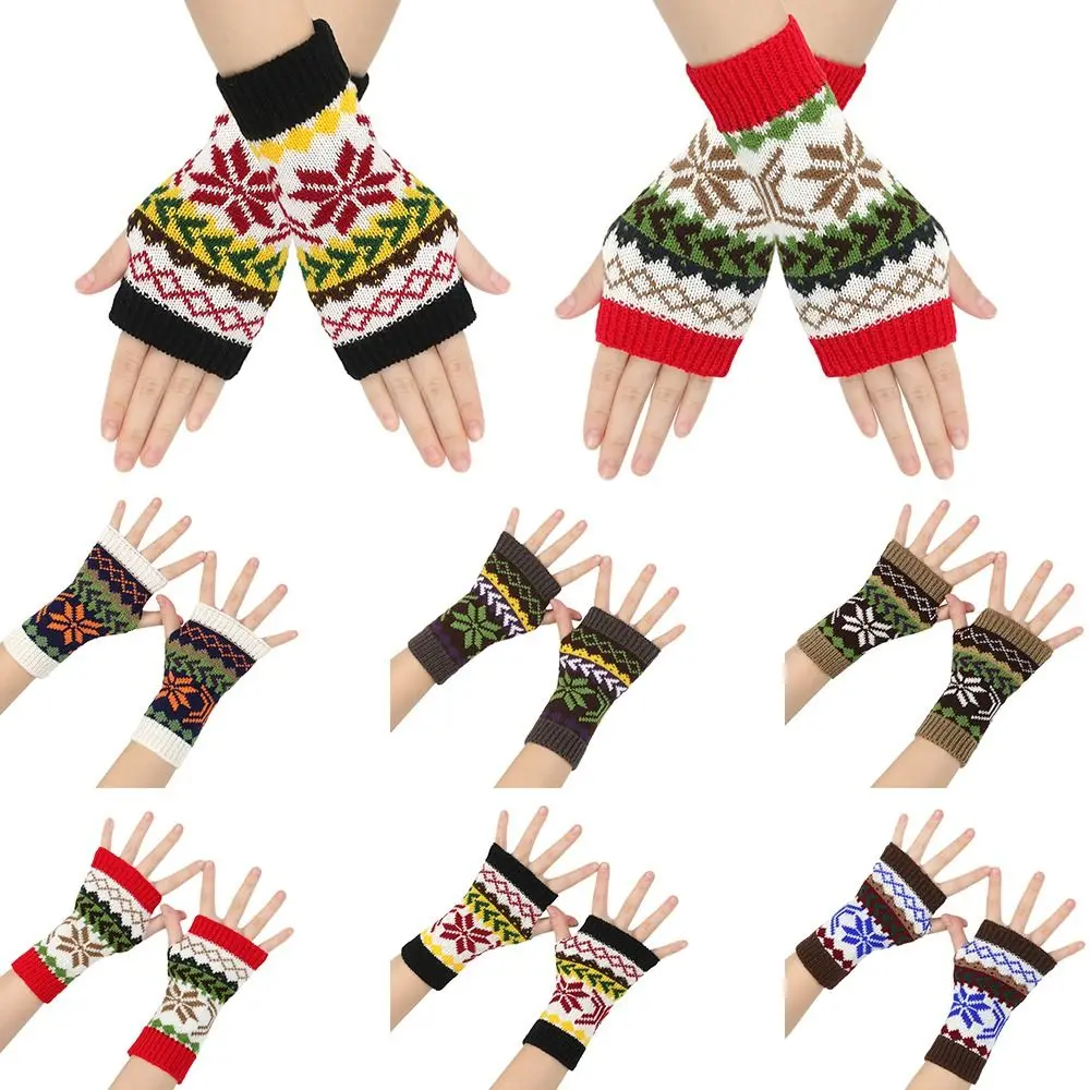 Festive Christmas Snowflake Women's Fingerless Gloves Writing Typing Winter Wrist Warmers Punk Gothic Rock Arm Warmers