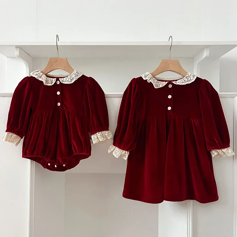 0-3Y Christmas Rompers Newborn Kids Baby Girl Red Romper Sweet Red Lace Princess Rompers Infant New Baby Girls Rompers Clothes