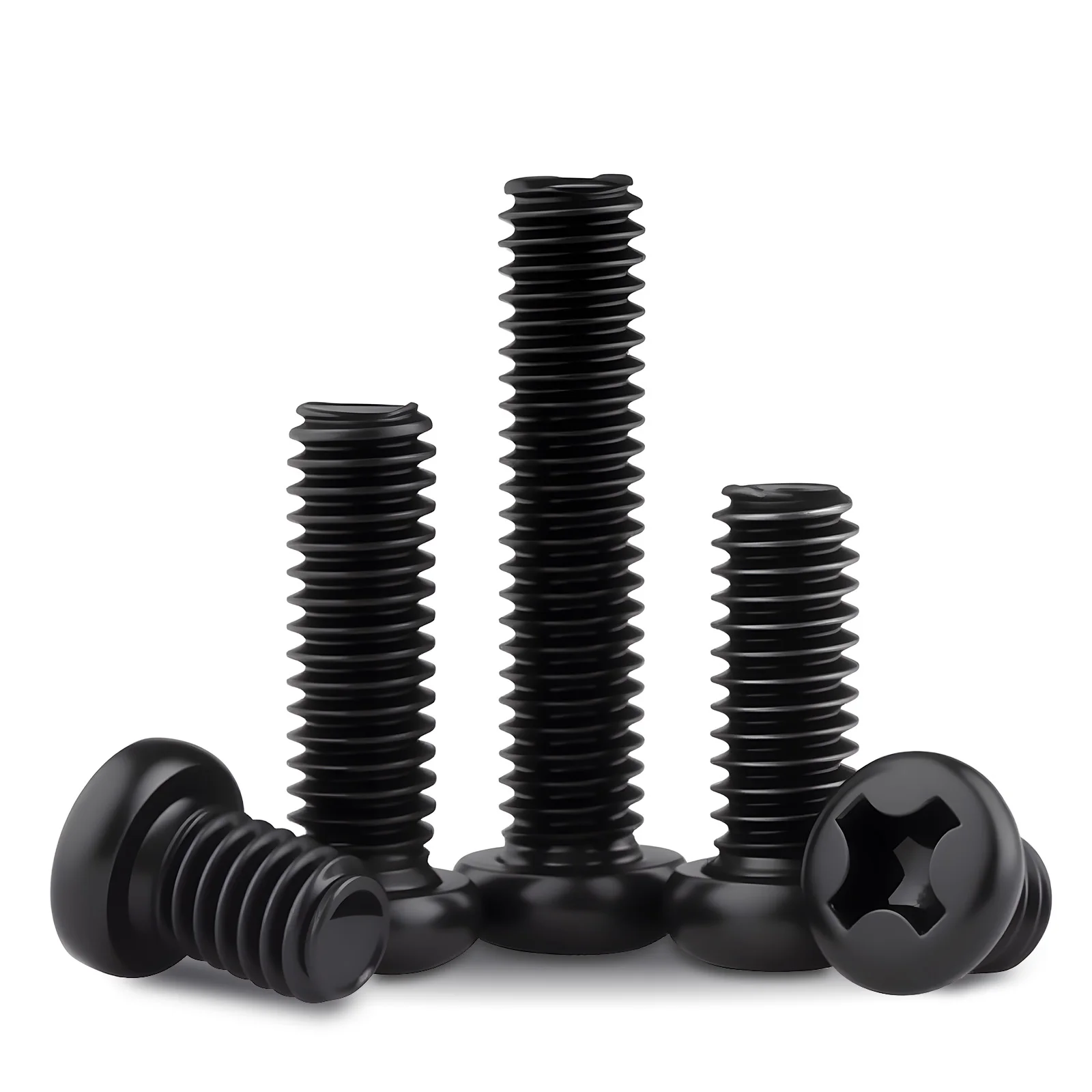M1 - M4 Black Carbon Steel Round Head Phillips Allen Screw  Bolts Threaded Metal Machine Screws For Motorcycle Car 20-200pcs