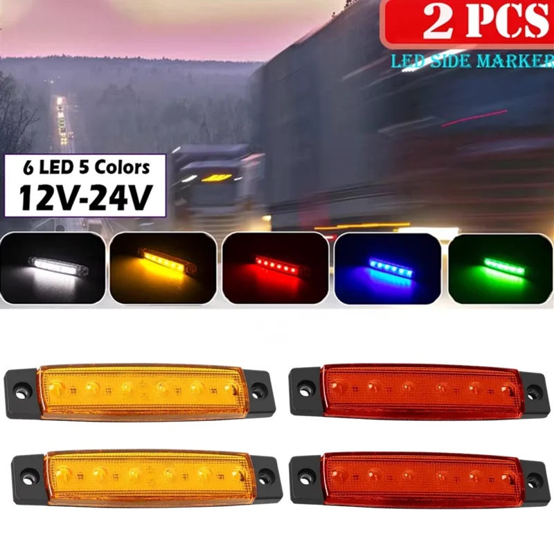 2PCS 6LED Truck Side Lights Cars Trailers LED Light Side Marker Clearance Lamp 12V/24V RV Front Rear Signal Trucks Lamp