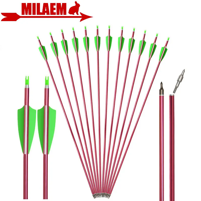 6/12pcs 30inch Archery Aluminum Arrow Spine 500 ID6.2mm OD7.6mm Replace Arrowhead 3inch Rubber Feather Hunting Accessories