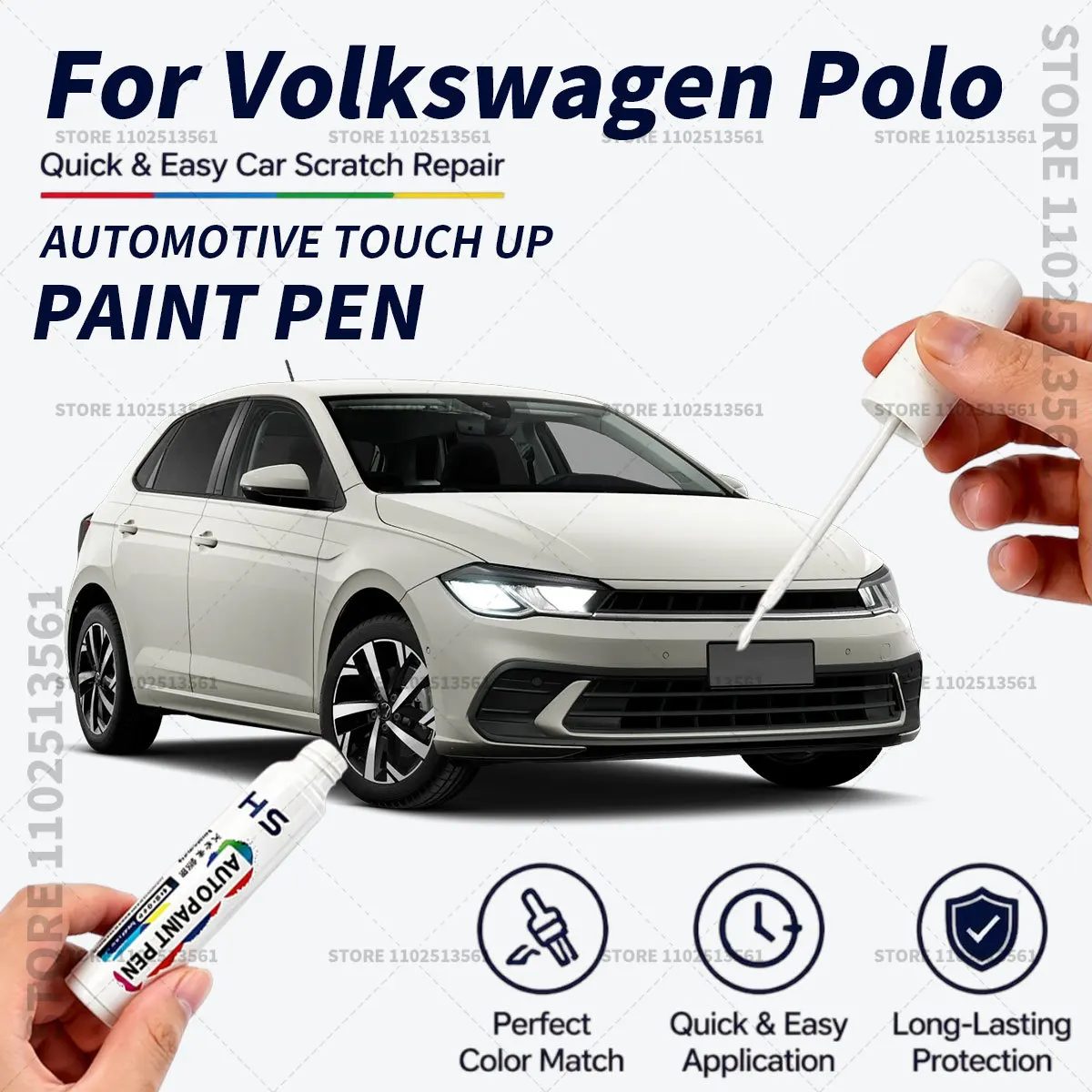 Quick Dry Car Touch Up Paint Pen Auto Scratch Repair Brush for Paint Chips Scratches and Scuffs For Volkswagen Polo White Red