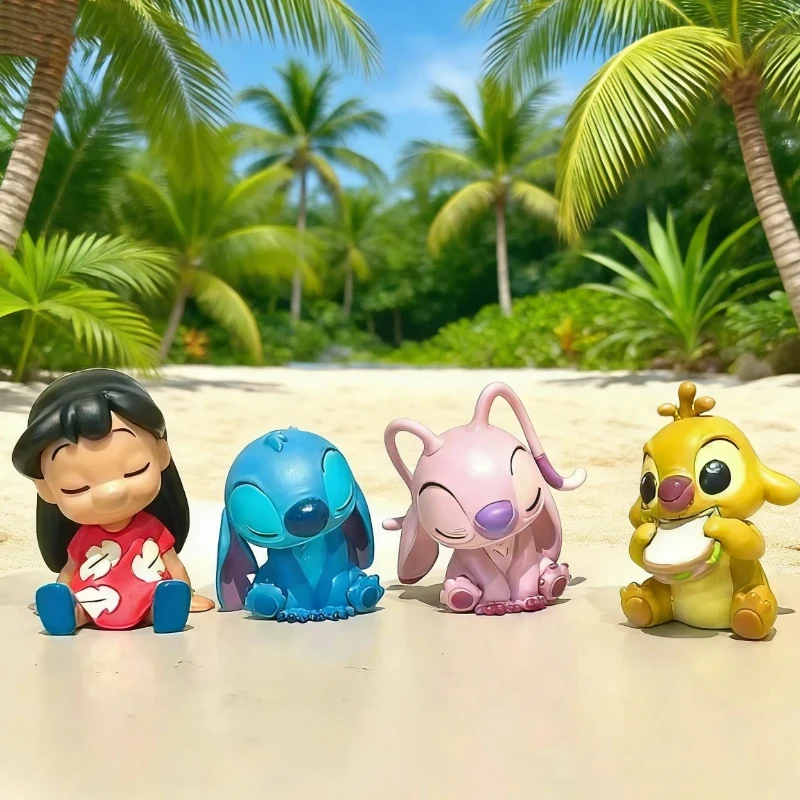 4 piezas de Lilo y Stitch Angel ‌   Figura de acción de anime Ute Reuben Stitch, modelo coleccionable, adorno de escritorio, regalo de recuerdo