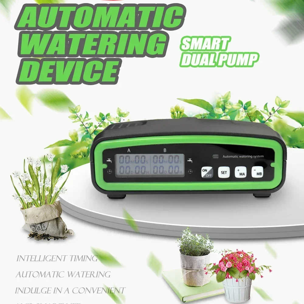 Dual-Pump Automatic Watering System, 20-Pot Smart Timer, Root-Drip for Balcony Gardens, LCD Control