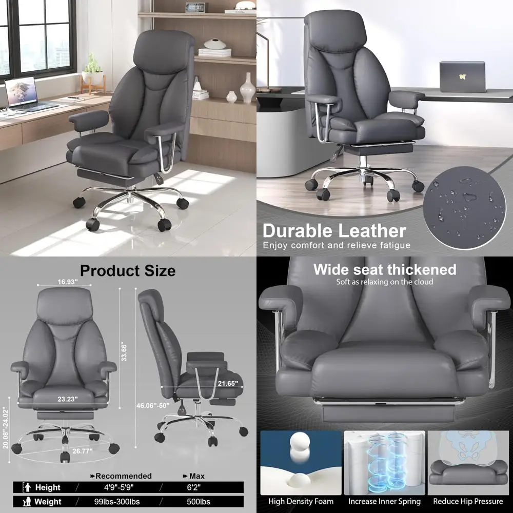 Ergonomic High Back Leather Office Chair for Big and Tall, Executive Desk Computer Chair with Footrest and Padded Arms