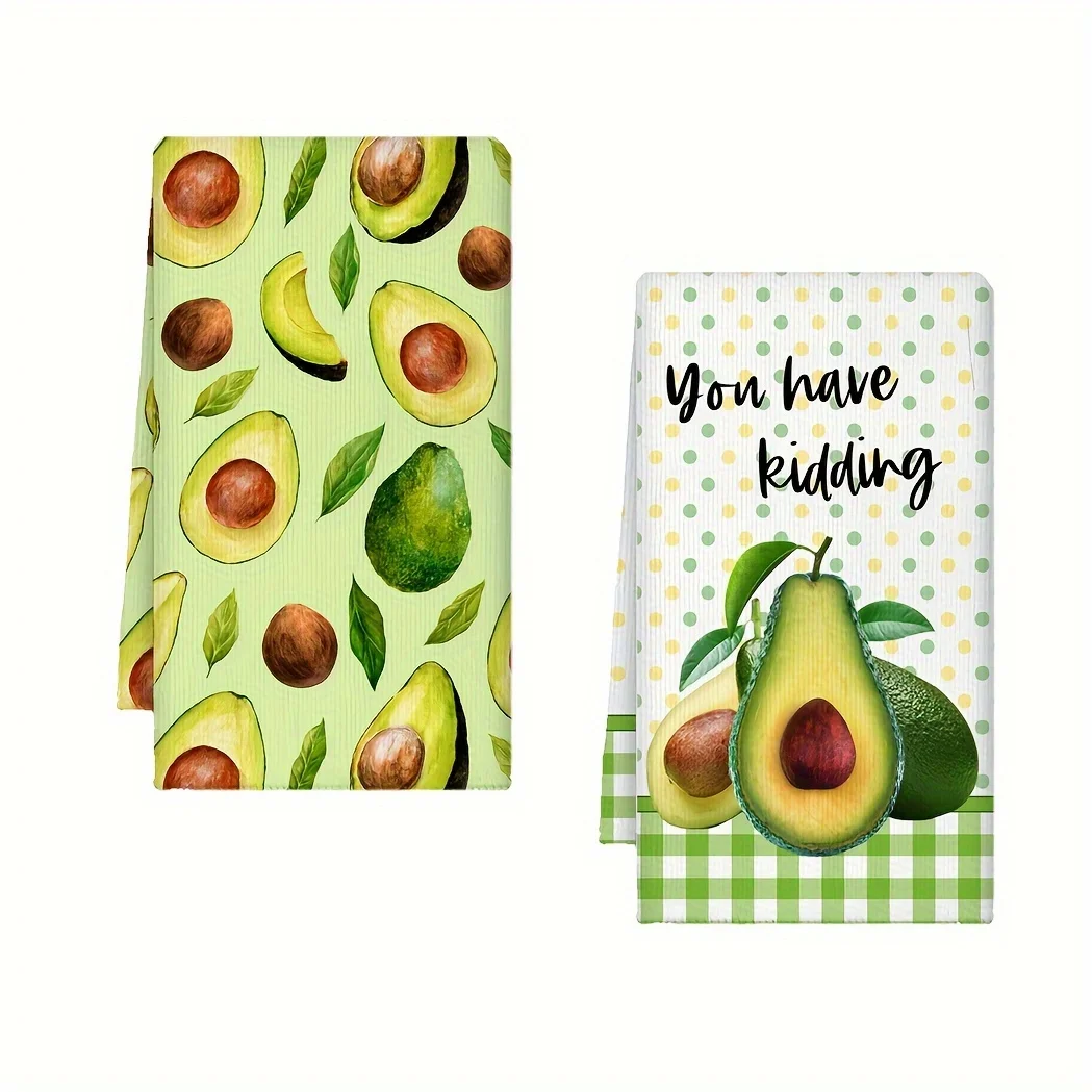 قطعتان، مناشف مطبخ ناعمة ولطيفة على شكل أفوكادو مطبوعة بالكامل، مجموعة مناشف 40 سم * 60 سم، قماش تنظيف ناعم فائق الامتصاص، منشفة شاي للطهي والخبز، قماش تنظيف، ديكور غرفة المطبخ، أساسيات المطبخ، قماش التنظيف #1