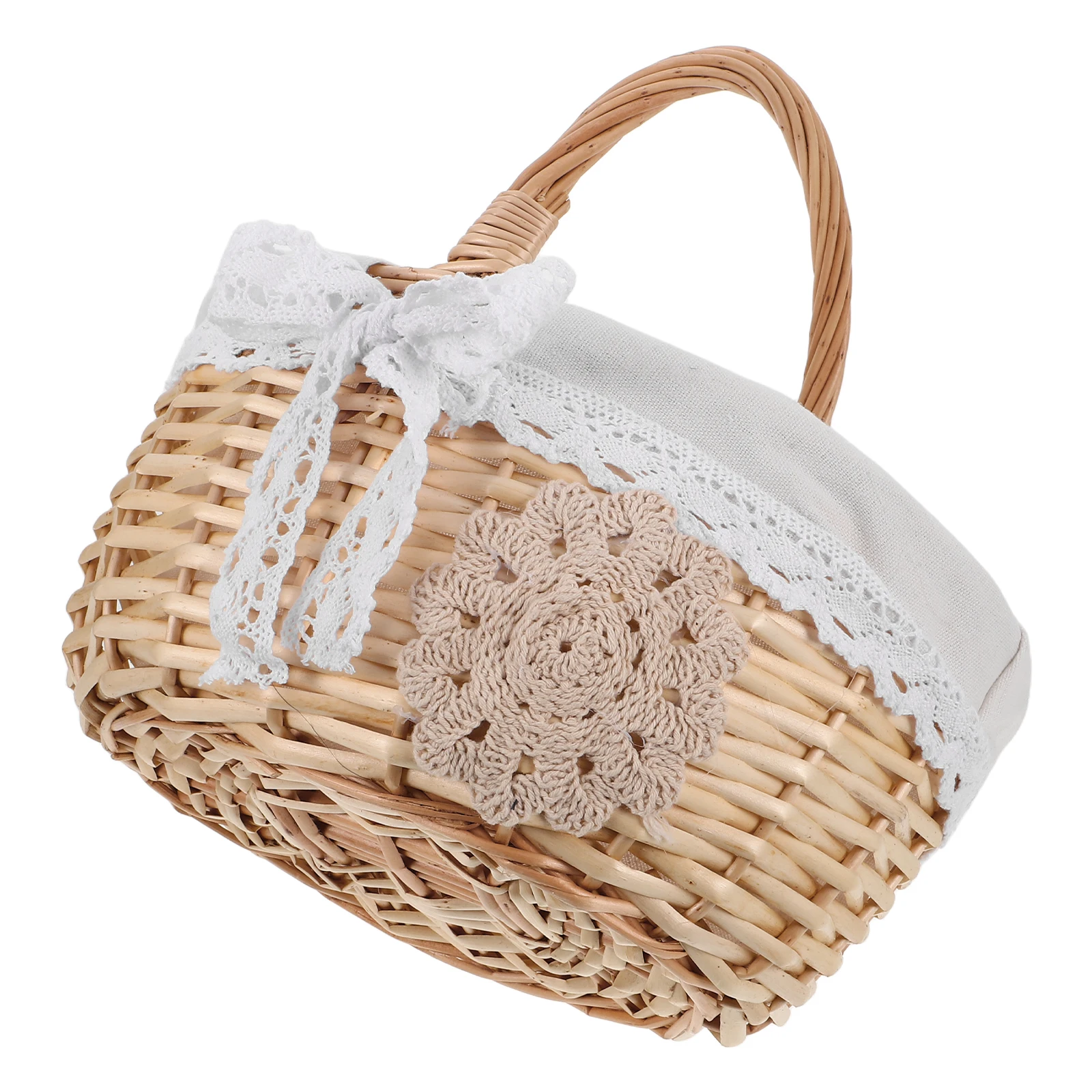 

s Rattan Grain Pastoral Storage Harvest Fabric Design Flower Girl Basket Lining Woven Picnic Desktop Home Decor