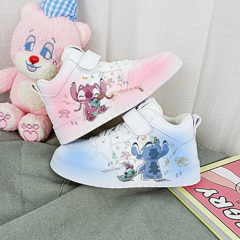 Disney Children High Top Sneakers Lilo & Stitch Print Kids Sport Shoes Cartoon Tennis Shoes White Casual StellaLou Running