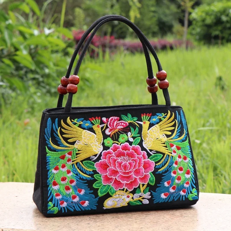 Double Sided Embroidered Canvas Bag Women's Double Layered Handbag Leisure Trend Retro Ethnic Style Bag Women Handbags