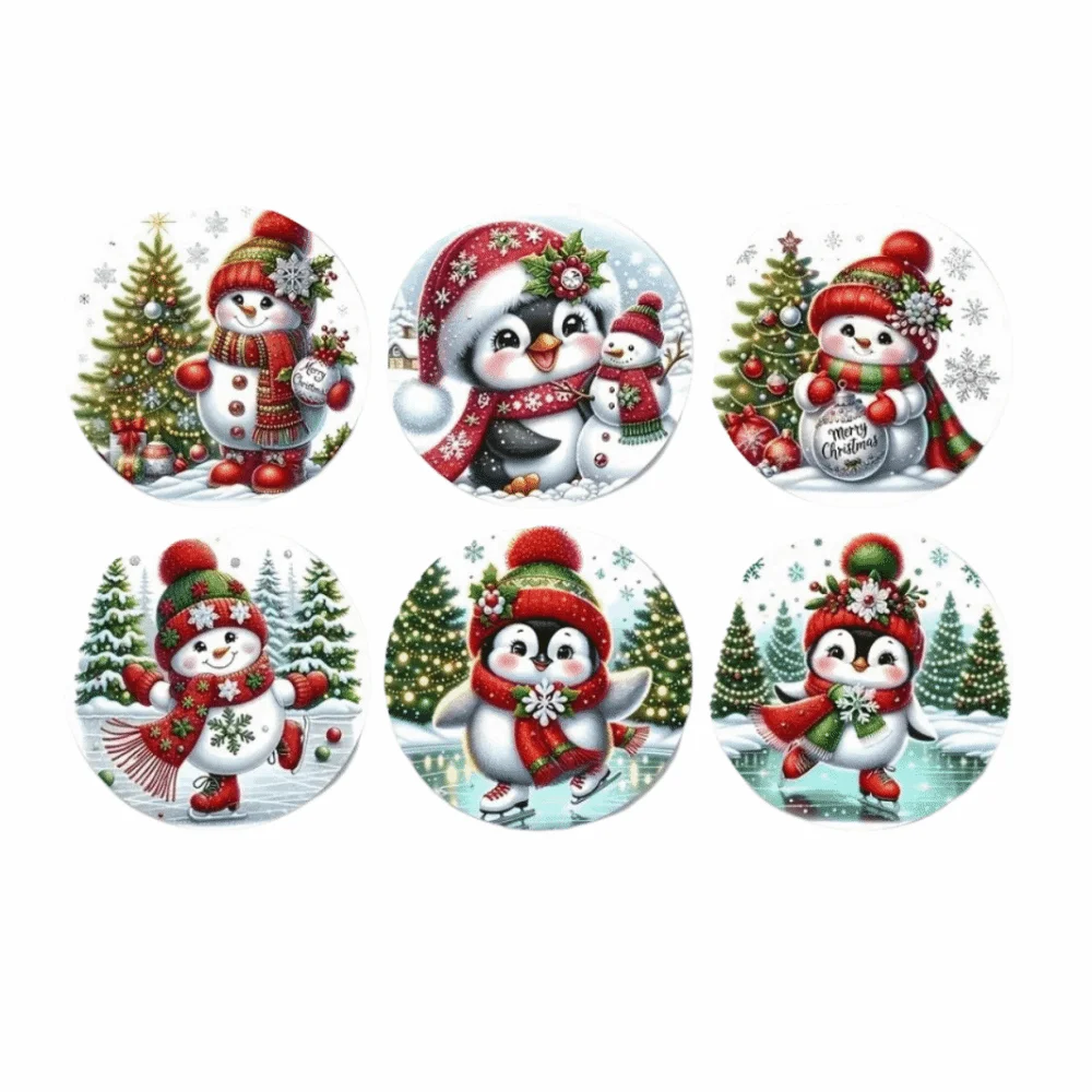 6pcs Wooden Christmas Drink Coaster Snowman Reindeer Santa Claus Coaster Penguin Heat-Resistant Coffee Cup Mat Christmas Party