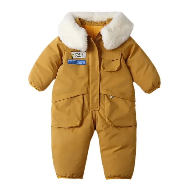 -30 Degree Kids Jumpsuit Plus Velvet Warm Children Winter Overalls 1-5 Years Infant Little Girls Boys Romper Snowsuit TZ932