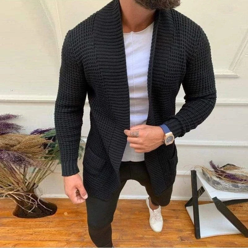 

Men's clothing European and American fashion men's casual elegant long sleeved lapel knitted sweater men's outerwear