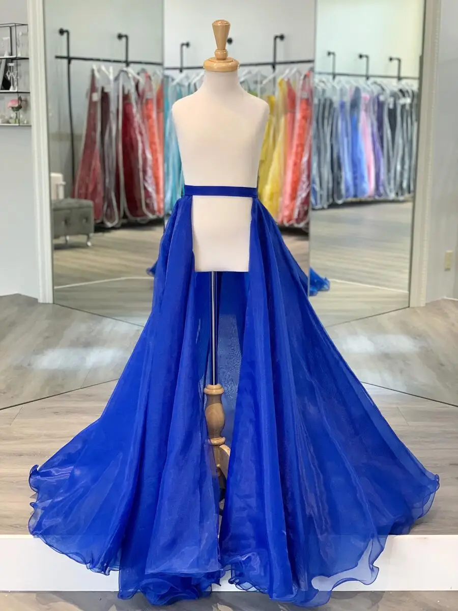 

Real Image Royal Blue Long Organza Overlay Long Bridal Detachable Train Women Maxi Skirt Floor Length Organza Skirt