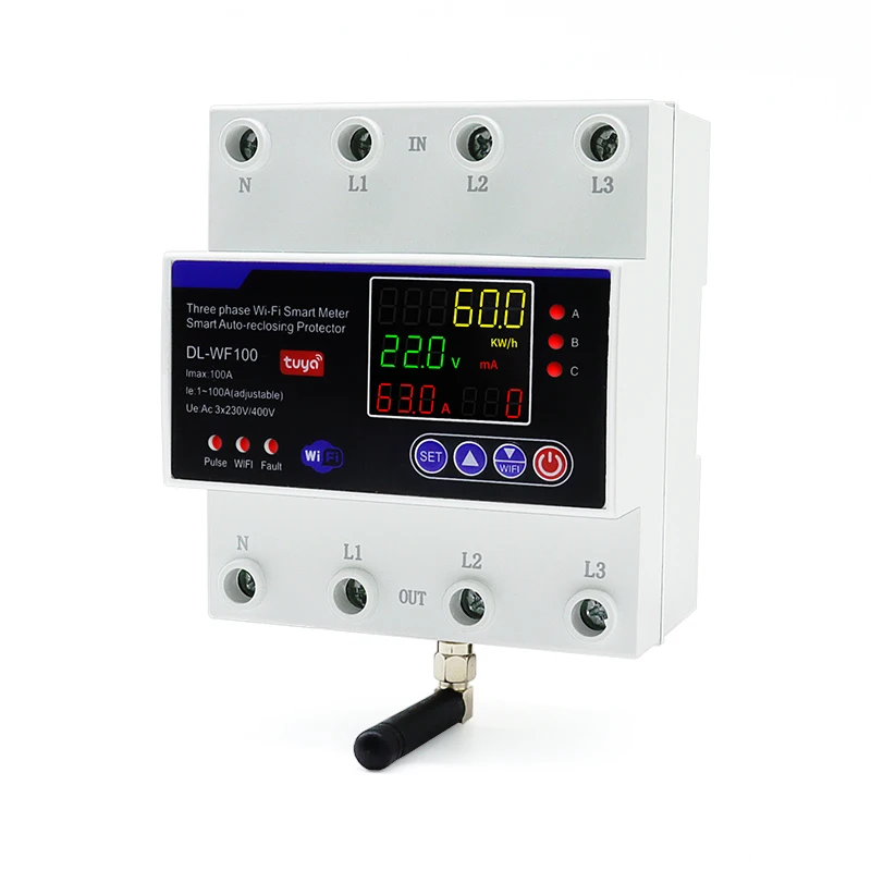 Tuya WiFi 4P 100A Three-Phase Smart Meter Timer Breaker Prepaid Meter Timer Switch Remote Control Voltage Protection