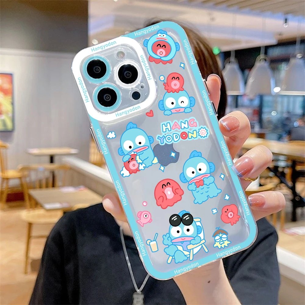 Cute sanrioes octopus Hangyodon Phone Case For iPhone 15 14 13 12 11 Mini Pro Max X XR XSMax 6S 7 8 Plus SE20 Transparent Cover