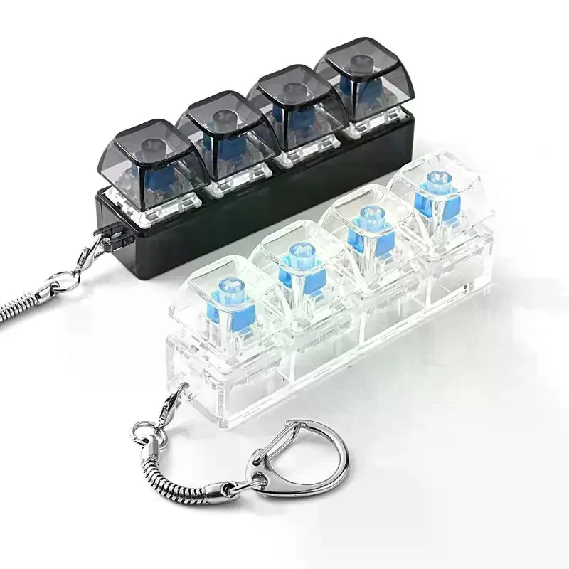 4 Button Fingertip Keyboard Keychain Fidget Toy Sensory Stress Relief Tool With LED Light for Students Office Workers