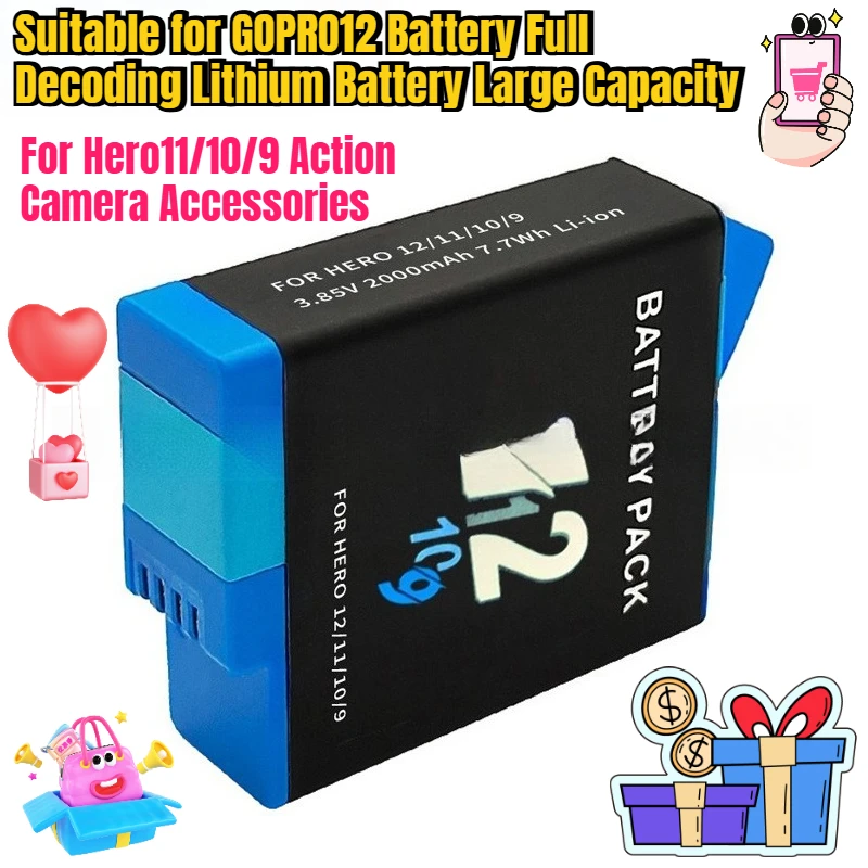 

Suitable for GOPRO12 Battery Full Decoding Lithium Battery Large Capacity for Hero11/10/9 Action Camera Accessories