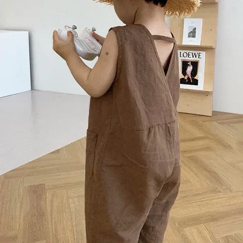 1566C Korean Children Clothes Boy\'s Overall One Piece Clothes Summer Fashion Cute Little Button Girl\'s Jumpsuit Casual Pants