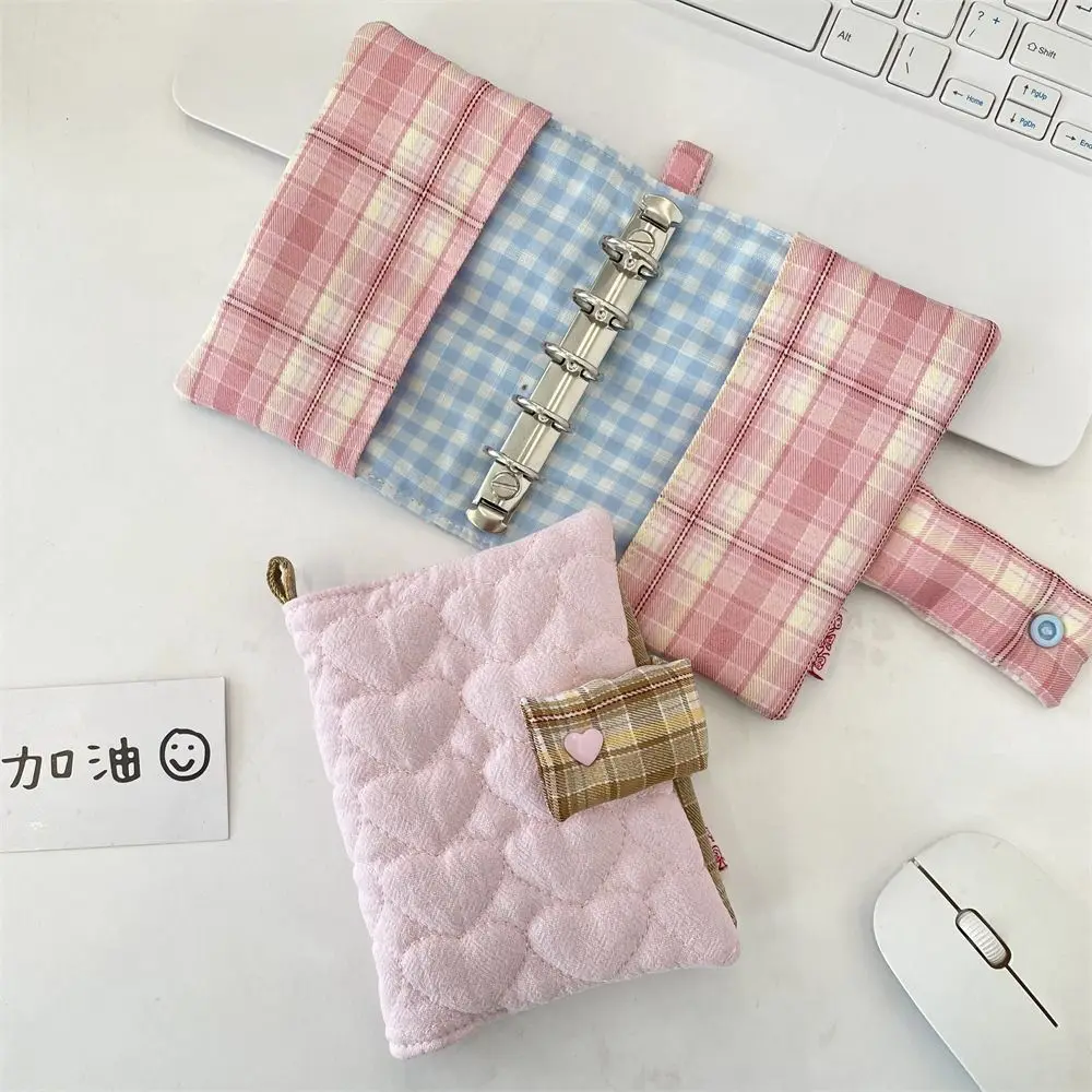 Multipurpose Heart Embroidery Notebook Detachable Diary Fabric Plaid Diary Book Aesthetic Stain Resistant Diary Protective Cover