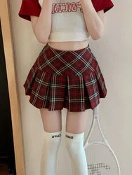 Jmprs Jk Sexy Plaid Skirt Women Preppy Style Vintage A Line Pleated Skirts Japan High Waist Cute All Match Casual Mini Skirt New