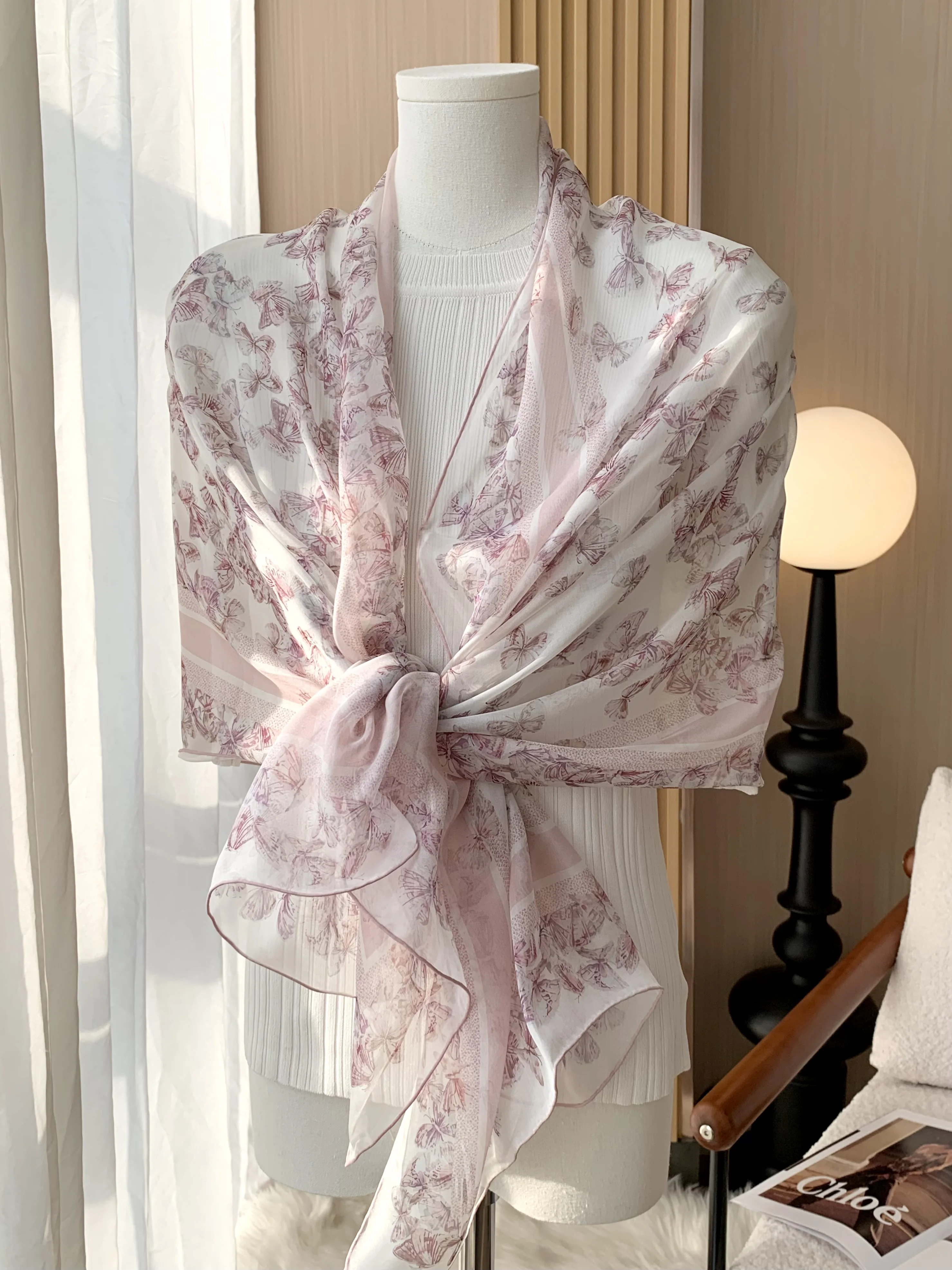 

Spring and Summer Silk Chiffon Long Scarf Sunscreen Scarf Beach Towel Women's Fresh and Fashionable Wraparound Headscarf