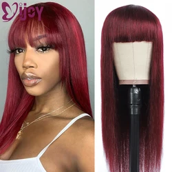 99J Redwine Brazilian Straight Human Hair Wigs With Bangs Full Machine Made Wig For Black Women Brazilian Remy Cheap Wig IJOY