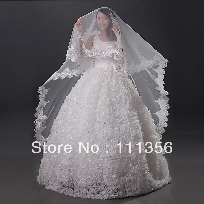 Bordo in pizzo avorio bianco lusso cattedrale velo da sposa accessori da sposa veli da sposa lunghi velos de novia sposa