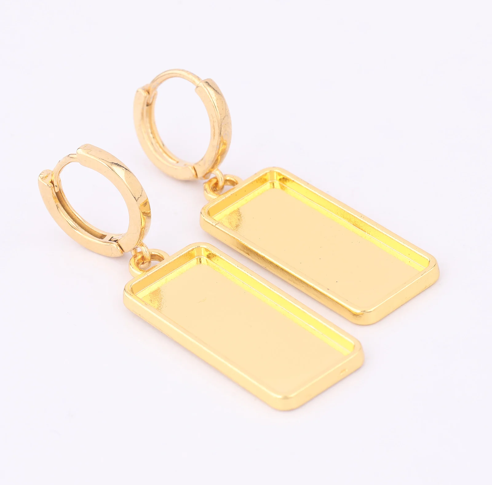 6pcs Gold Plateld Leverback Earring Base Blanks Fit 10x25mm Rectangle Cabochon Earrings Bezel Setting Trays Diy Findings